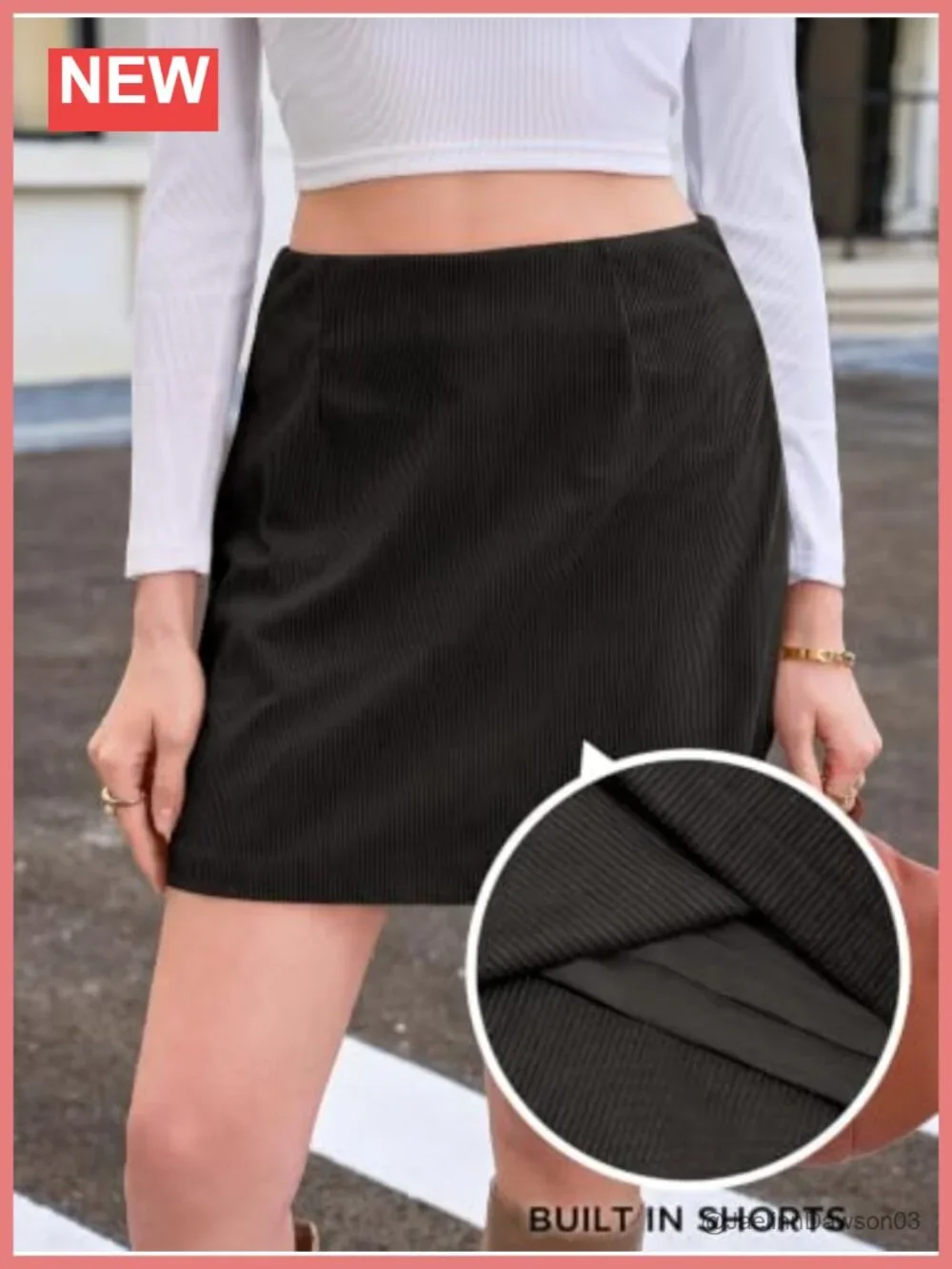 Women Corduroy Mini Skirt A-Line High Rise with Built-in Shorts